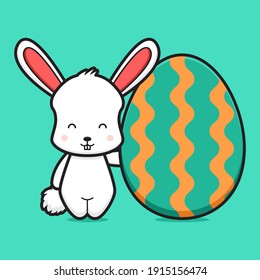 Cute rabbit character holding egg cartoon vector icon illustration. Easter day icon concept isolated vector. Flat cartoon style