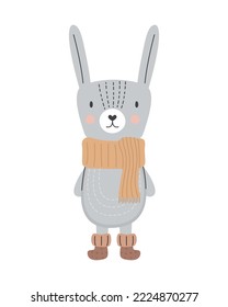 Cute rabbit character. Ilustration for nursery wall art in scandinavian style. Design for baby, kids poster, nursery wall art, card, invitaton.