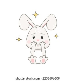 Carácter de conejo lindo aislado en blanco. Ilustración vectorial conejita.
