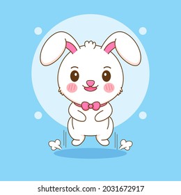 Cute rabbit character jumping cartoon design illustration
