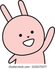 A cute rabbit character raises hand