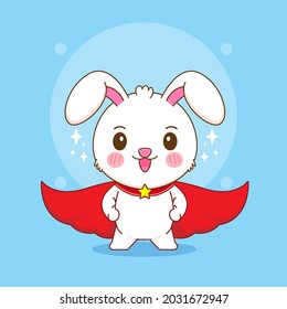 Cute rabbit character with red cloak as a hero cartoon design illustration