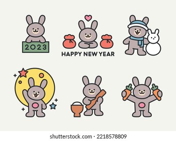 A cute rabbit character is saying New Year's greetings.