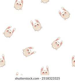 Cute rabbit character. Seamless pattern. Kawaii cartoon hare. Vector drawing. Design ornaments.