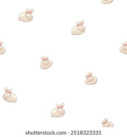 Cute rabbit character. Seamless pattern. Kawaii cartoon hare. Vector drawing. Design ornaments.