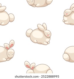 Cute rabbit character. Seamless pattern. Kawaii cartoon hare. Vector drawing. Design ornaments.