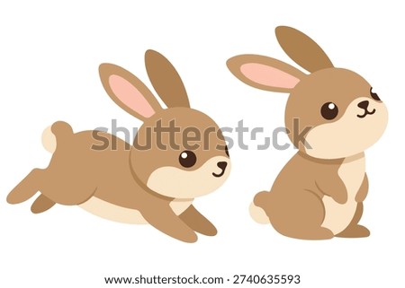 Cute rabbit character set running and standing pose for kids education and animal clipart
