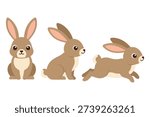 Cute Rabbit Character Set in Various Poses, Kawaii Bunny Mascot Collection, Adorable Hare Forest Animal Vector Illustration for Kids Nursery
