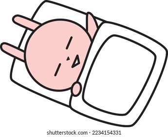 Eine süße Kaninchenfigur schläft auf einem Futon