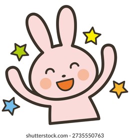 Cute rabbit character upper body illustration celebrating with a cheer