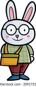 Cute rabbit character wearing eye glasses smiling