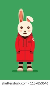 Cute rabbit character wearing red jacket vector illustration