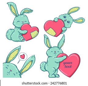 cute Rabbit characters set. cute cartoon rabbit. vector. illustration. art. design greeting card for valentine's day