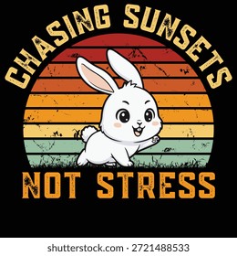 Süße Kaninchen jagen Sonnenuntergang Retro-Stil Motivationszitat T-Shirt-Design