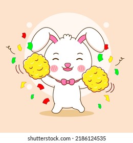 Cute rabbit as a cheerleader. Bunny cartoon character illustration.