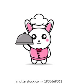 cute rabbit chef brings food design mascot kawaii