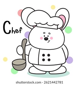 Cute Rabbit Chef Cartoon Vector Icon Illustration. Kawaii Bunny Animal job. Flat Character Style. Happy Occupation Kid.