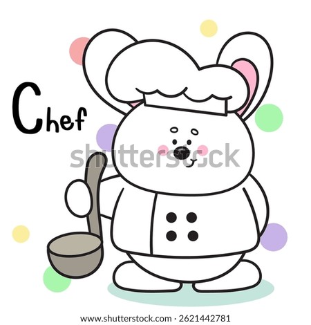 Cute Rabbit Chef Cartoon Vector Icon Illustration. Kawaii Bunny Animal job. Flat Character Style. Happy Occupation Kid.