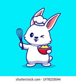 Cute Rabbit Chef Cooking Cartoon Vector Icon Illustration. Animal Food aIcon Concept Isolated Premium Vector. Flat Cartoon Style