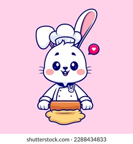 Cute Rabbit Chef Cooking Cartoon Vector Icon Illustration. Animal Food Icon Concept Isolated Premium Vector. Flat Cartoon Style