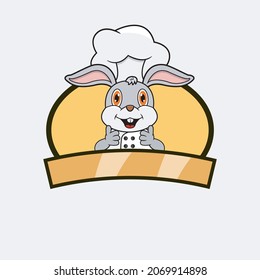Chef de conejo y tema de cocina. Mascota, Carácter, Logo, Etiqueta E Icono. Vector e Ilustración.
