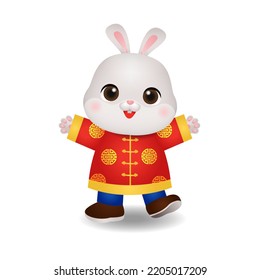 Cute rabbit in Chinese costume clipart. Cartoon design vector