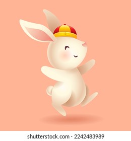 Cute rabbit with Chinese hat. Year of Rabbit. Translation - Good fortune.
