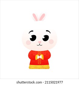 Cute rabbit in chinese national costume in cartoon style for lunar new year decorative element for design