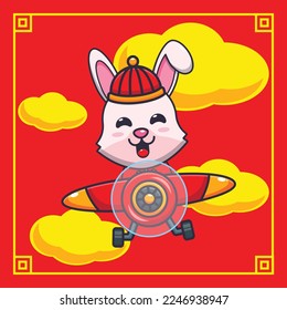 Cute rabbit in chinese new year cartoon vector illustration