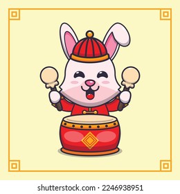 Cute rabbit in chinese new year cartoon vector illustration