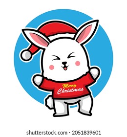 Cute rabbit with christmas costume cartoon character animal christmas concept illustration