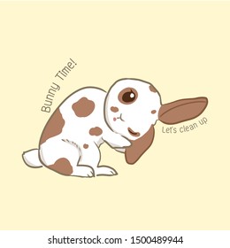 cute rabbit cleaning its ear kawaii character  vector illustration
