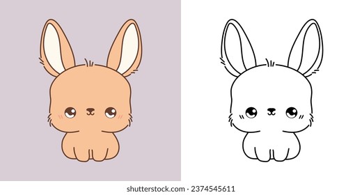 Cute Rabbit Clipart for Coloring Page and Illustration. Happy Clip Art Bunny. Happy Vector Illustration of a Kawaii Hare for Stickers, Baby Shower, Coloring Pages. 