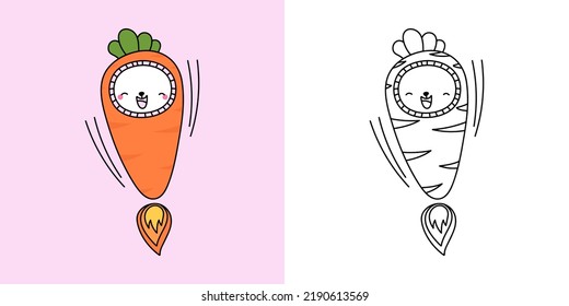 Cute Rabbit Clipart Illustration and Black and White. Funny Clip Art Bunny. Vector Illustration of a Kawaii Animal for Coloring Pages, Stickers, Baby Shower, Prints for Clothes.
