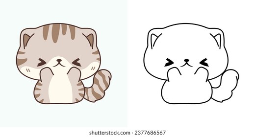 Cute Rabbit Clipart Illustration and Black and White. Kawaii Clip Art Baby Kitten. Cute Vector Illustration of a Kawaii Baby Animal for Stickers, Prints for Clothes, Baby Shower. 
