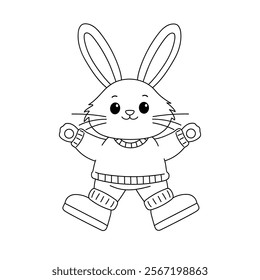 Cute Rabbit clipart vector. Easter bunny coloring pages easter worksheets printable for kids activity, Kindergarten and preschool. Trace and color Easter bunny worksheets. 