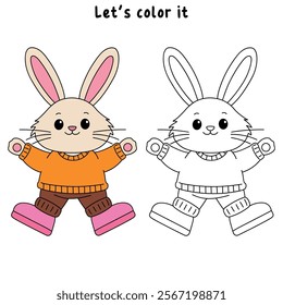 Cute Rabbit clipart vector. Easter bunny coloring pages easter worksheets printable for kids activity, Kindergarten and preschool. Trace and color Easter bunny worksheets. 