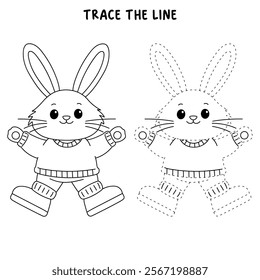 Cute Rabbit clipart vector. Easter bunny coloring pages easter worksheets printable for kids activity, Kindergarten and preschool. Trace and color Easter bunny worksheets. 