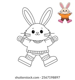Cute Rabbit clipart vector. Easter bunny coloring pages easter worksheets printable for kids activity, Kindergarten and preschool. Trace and color Easter bunny worksheets. 
