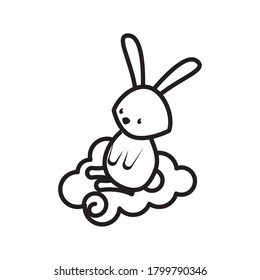 cute rabbit in cloud line style icon vector illustration design
