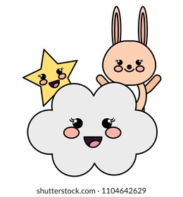 cute rabbit with cloud and star kawaii characters