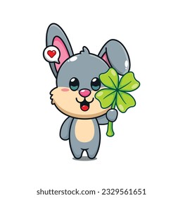 cute rabbit with clover leaf cartoon vector illustration.