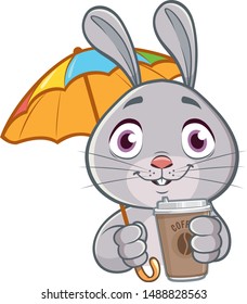 Cute rabbit with a coffee