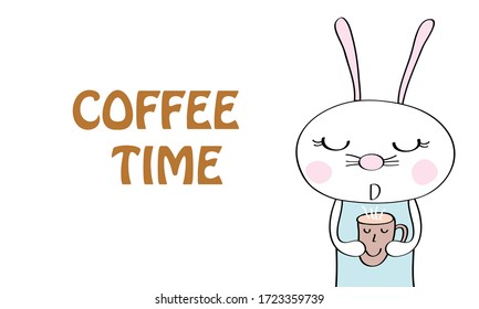 cute rabbit with coffee  cartoon vector eps.10