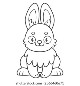 Cute rabbit coloring book for kids. Coloring page with bunny. Monochrome black and white illustration. Vector children's illustration.