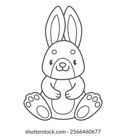 Cute rabbit coloring book for kids. Coloring page with bunny. Monochrome black and white illustration. Vector children's illustration.