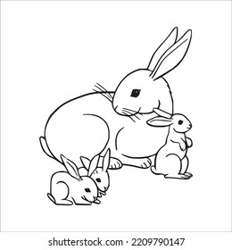 Cute Rabbit With Coloring Book Pages Picture,Rabbit Line Art, Rabbit Outline Drawing Vector Illustration, Rabbit Vector Art