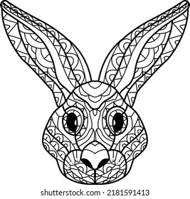 cute rabbit coloring book zentangle hand drawn isolated on white background