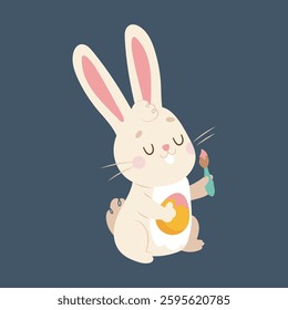 cute rabbit coloring egg in isolated flat design