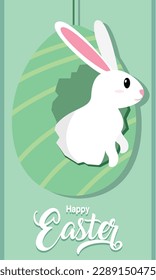 Cute rabbit comming out from a broken easter egg Happy easter Vector